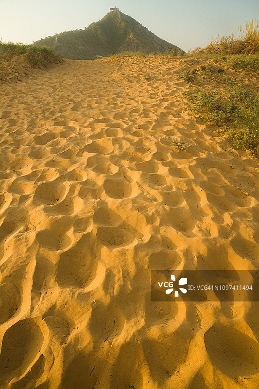 沙地上有骆驼的脚印图片素材