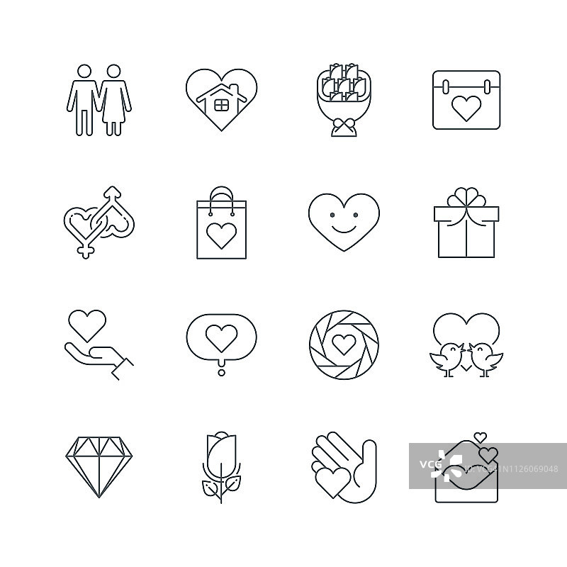 Love and Valentine’s day line icons图片素材