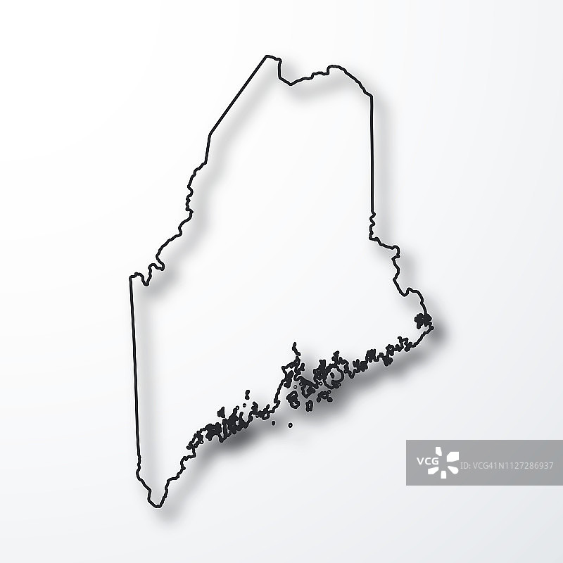 缅因州地图-黑色轮廓与阴影在白色背景图片素材