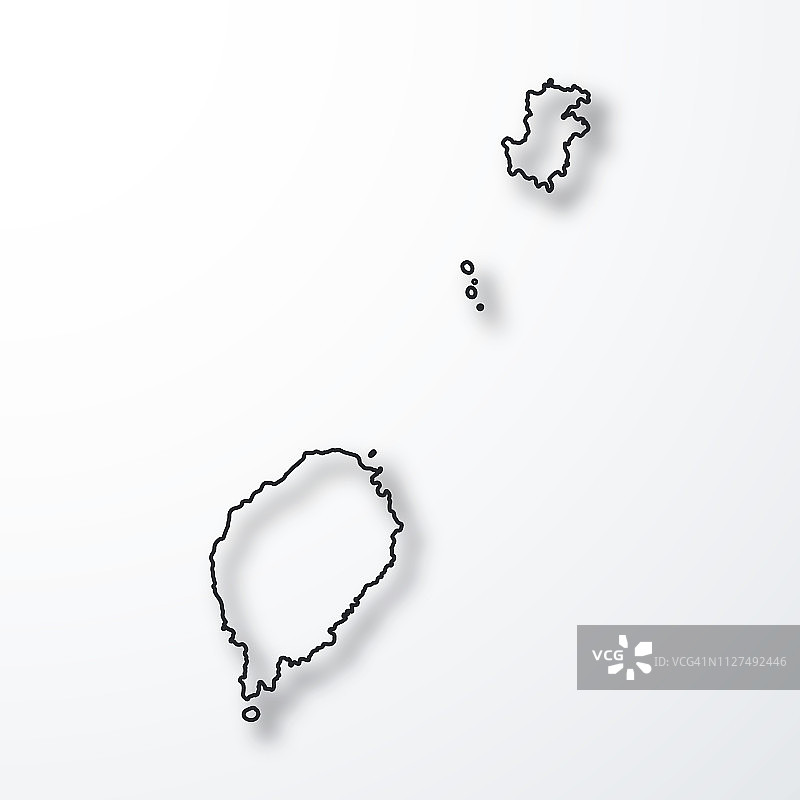 圣多美和普林西比地图-黑色轮廓与阴影，白色背景图片素材