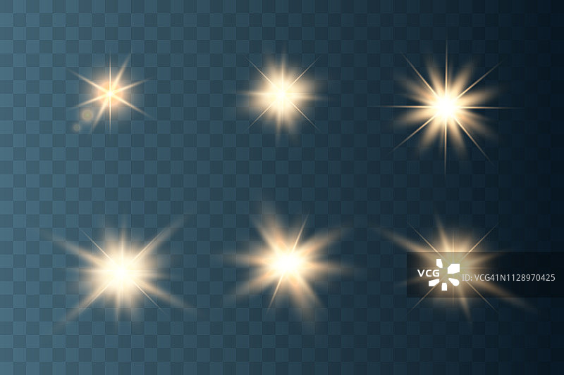 一组发光的光星星与Sparkles。图片素材