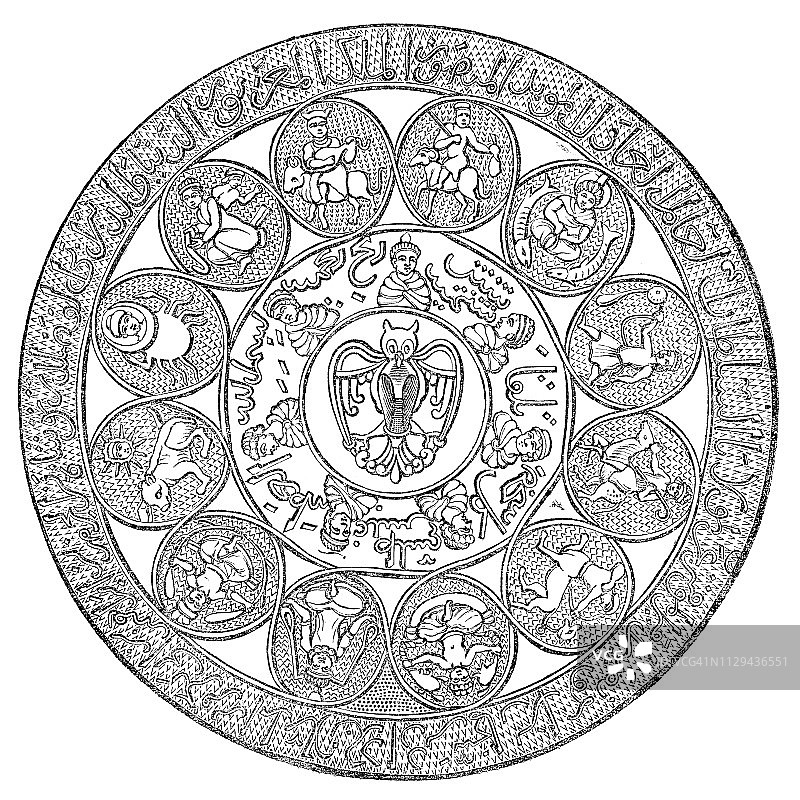 中世纪艺术伊斯兰占星图- 13世纪图片素材