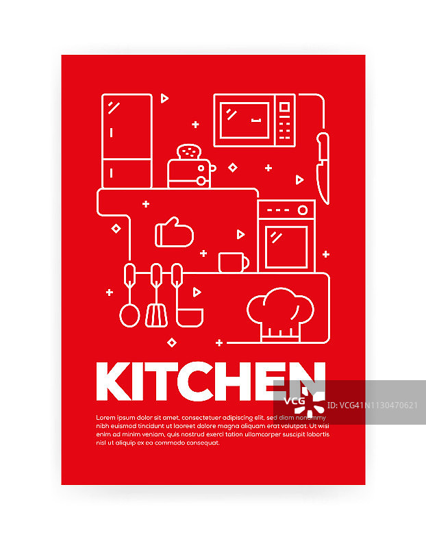 厨房概念线风格封面设计的年度报告，传单，小册子。图片素材