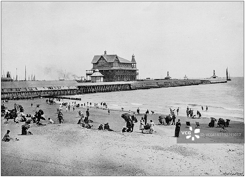 英格兰和威尔士的古老黑白照片:洛韦斯特夫特码头图片素材