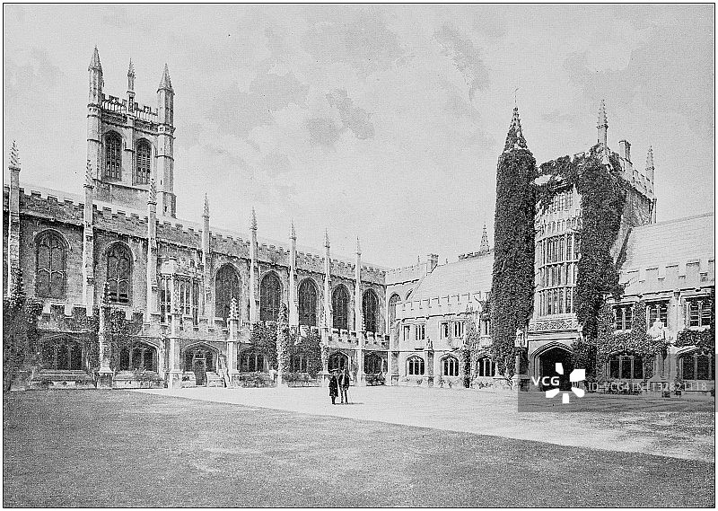 英格兰和威尔士的古老黑白照片:莫德林学院，修道院图片素材