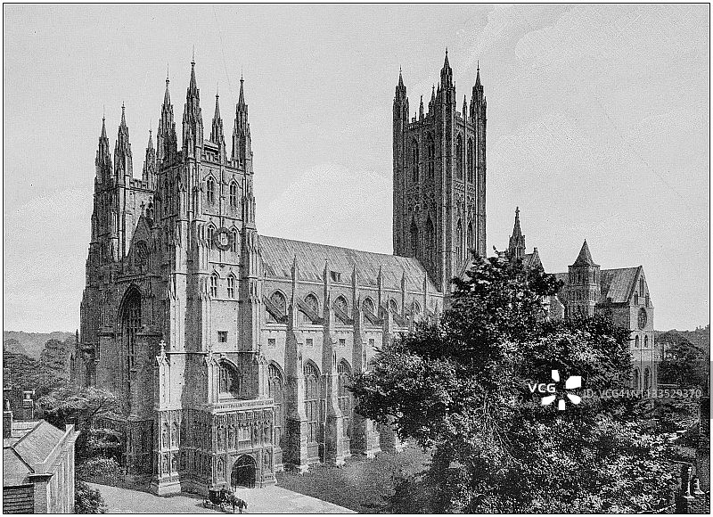 英格兰和威尔士的古老黑白照片:坎特伯雷大教堂图片素材
