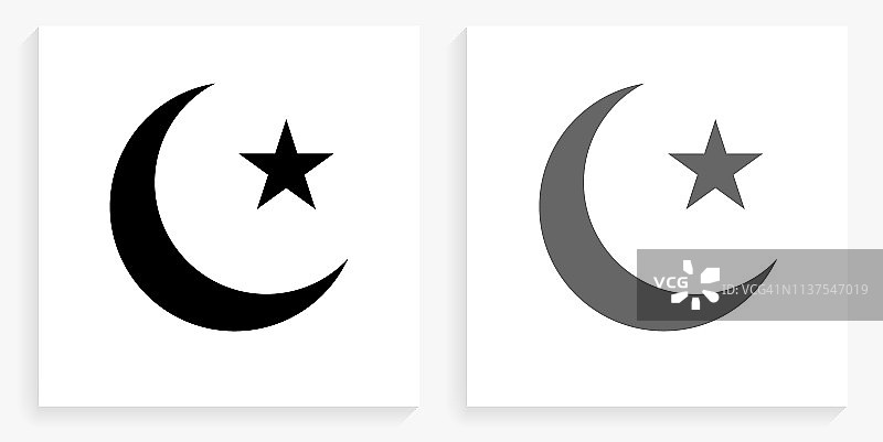 阿拉伯月亮和星星黑白方形图标图片素材