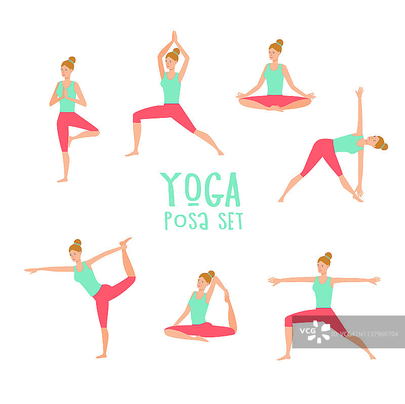 女性瑜伽平面插画图片素材