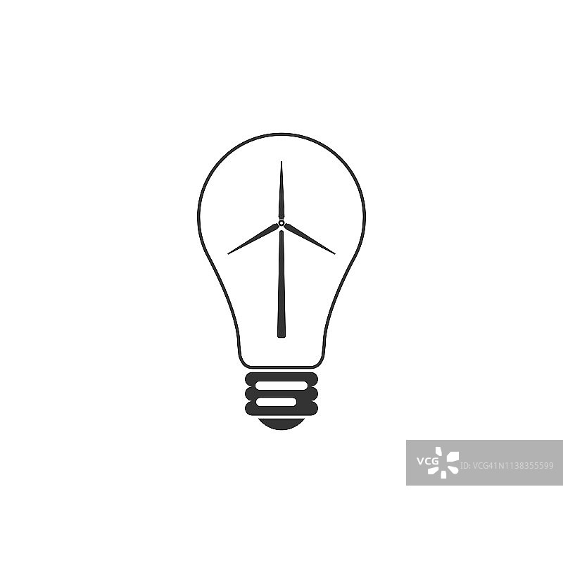 带有风力涡轮机的灯泡作为环保能源的标志。平面设计。矢量图图片素材