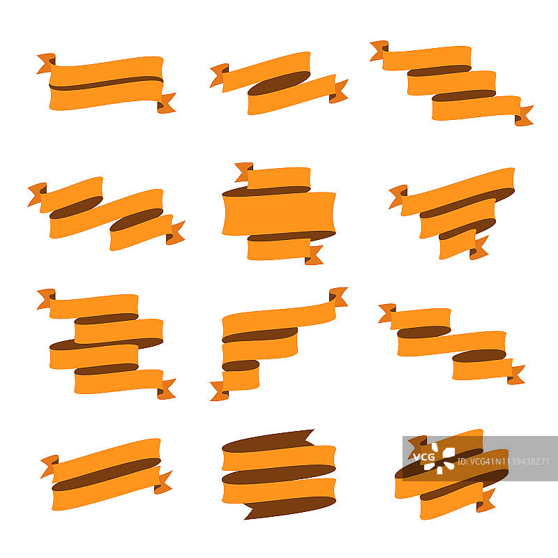 一套橙色丝带，横幅-设计元素在白色的背景图片素材
