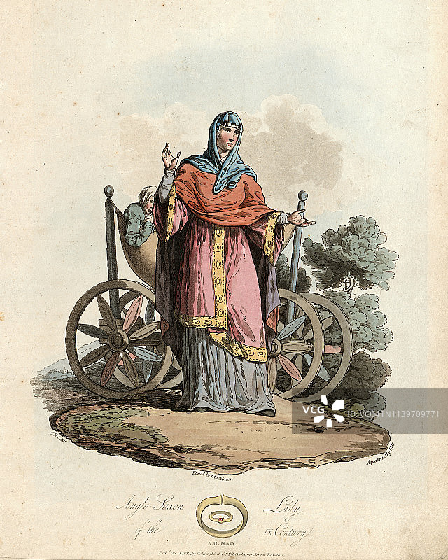 9世纪英国盎格鲁-撒克逊妇女的服装图片素材