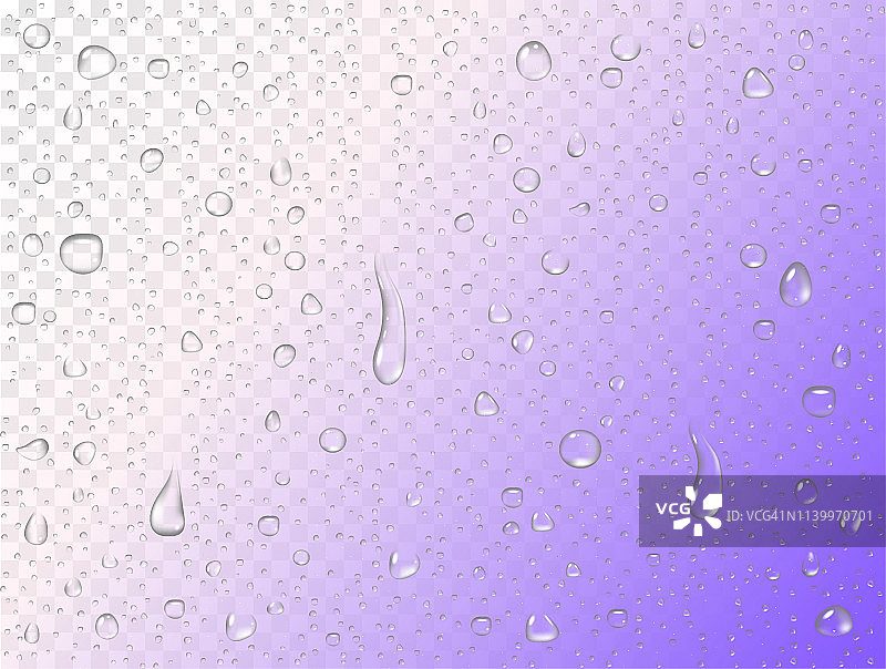 透明背景上的矢量雨模式。纯写实水滴在窗户玻璃表面图片素材
