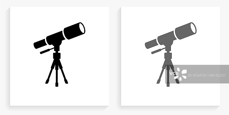 望远镜在三脚架上黑白方形图标图片素材