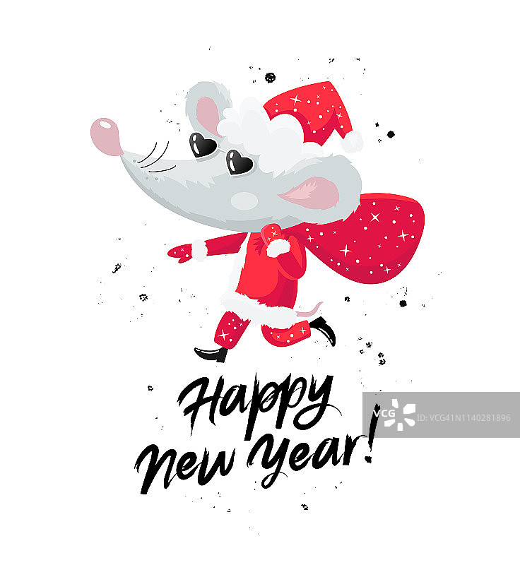 穿着圣诞老人服装的老鼠。中国2020的象征。图片素材