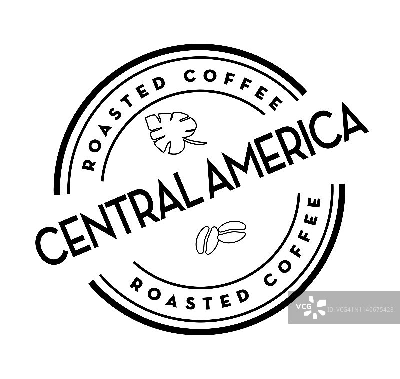 中美洲烘焙咖啡在咖啡豆上白色背景的圆形标签图片素材