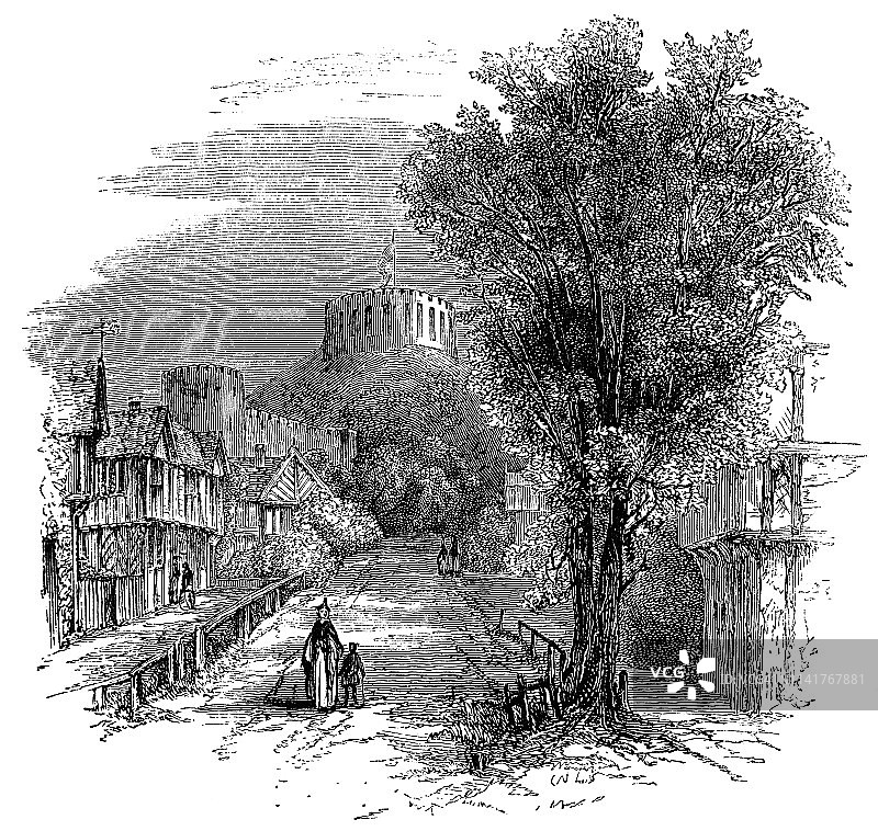 英国温莎镇的街道，15世纪图片素材