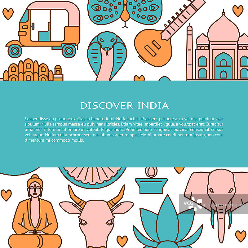 访问印度概念横幅模板在彩色线条风格图片素材