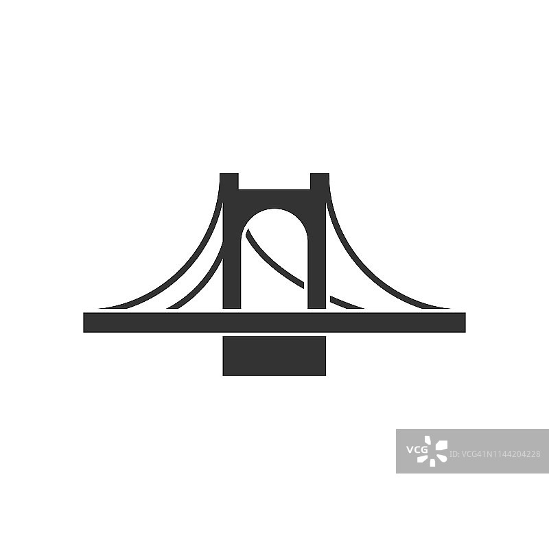 桥梁标志图标在平面风格。吊桥矢量插图在白色孤立的背景。公路经营理念。图片素材