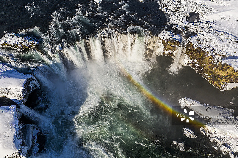 冰岛Skjalfandafljot河上的Godafoss瀑布。鸟瞰图图片素材