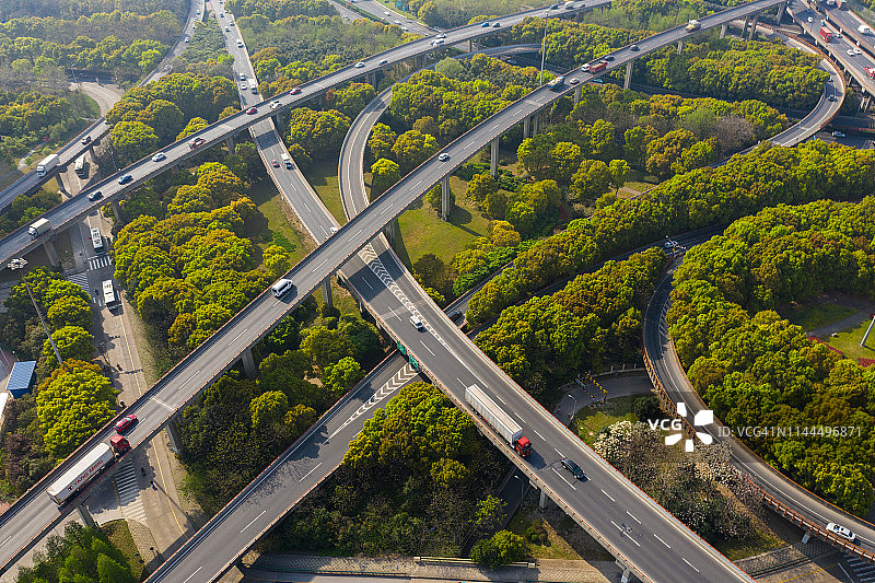 上海高速公路鸟瞰图，白天的中国与交通图片素材