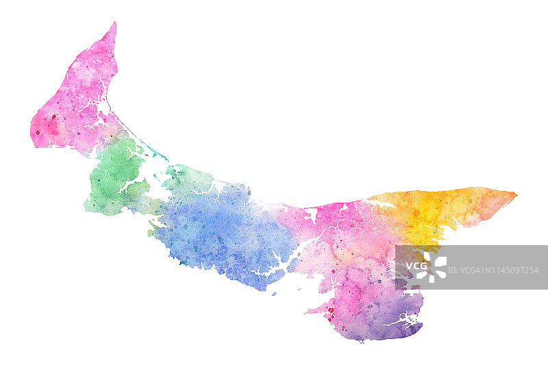 爱德华王子岛水彩光栅地图插图在彩色彩虹颜色图片素材