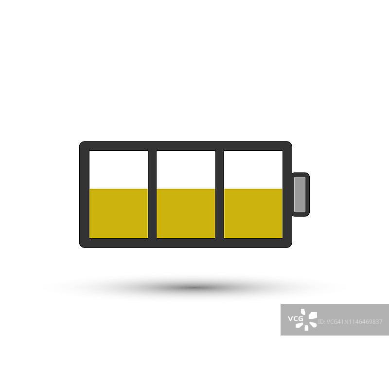 矢量半满电池图标在时尚的平面风格孤立的白色背景。充电能量符号为您的网站设计，标志，应用程序，用户界面。矢量插图，EPS10。图片素材