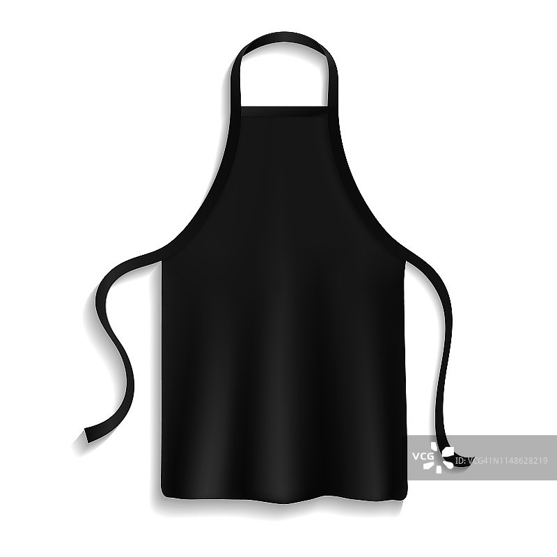 厨师围裙。黑色烹饪布围裙厨师制服厨房棉烹饪衣服隔离病媒模型图片素材