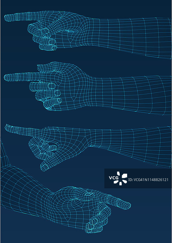 三维的手。集。Ware mesh从3d应用程序。图片素材