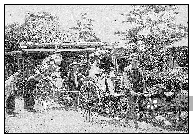 古董照片:日本人力车图片素材