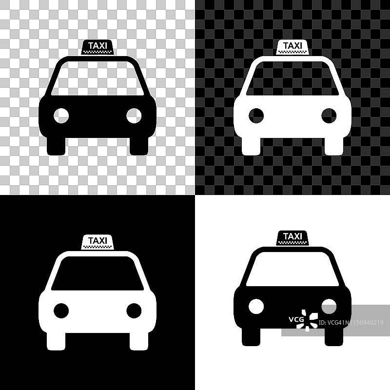 出租车图标孤立在黑色，白色和透明的背景。矢量图图片素材