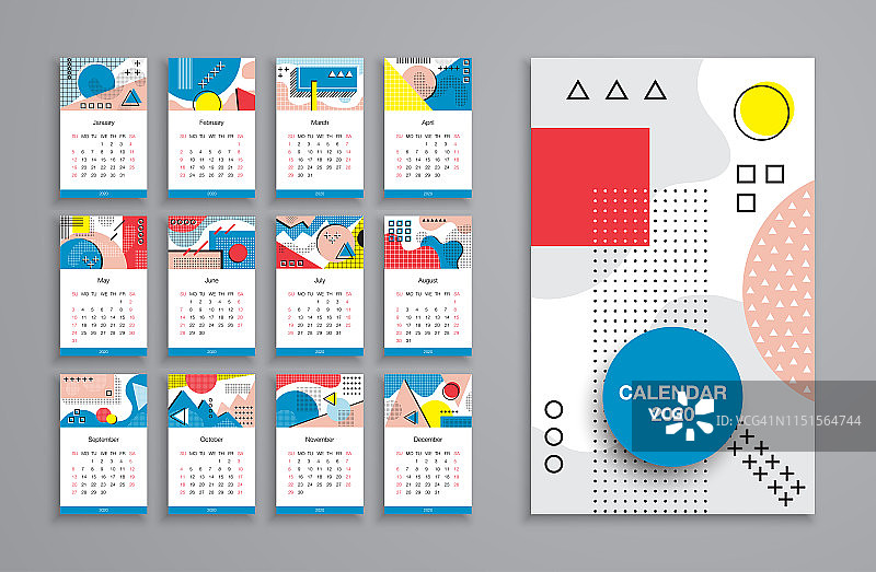 日历2020模板计划矢量日记在极简主义风格图片素材