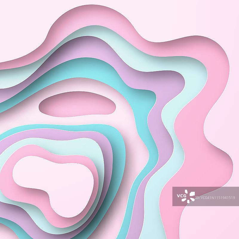 剪纸的背景。柔和的颜色抽象的波浪形状-时尚的3D设计图片素材