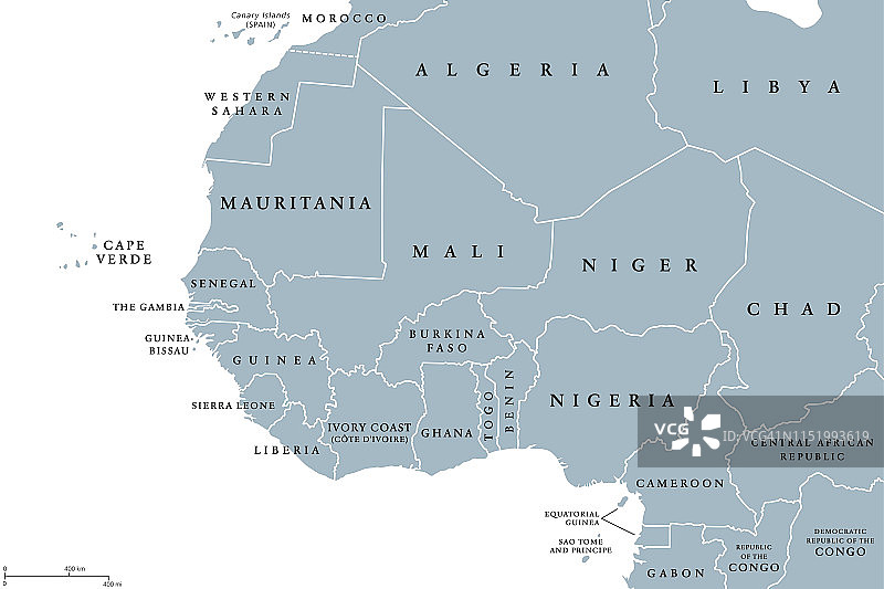 西非地区政治地图图片素材