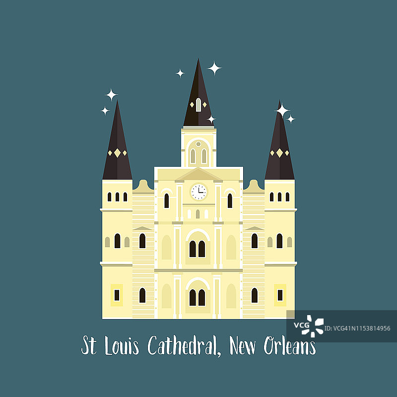 新奥尔良圣路易斯大教堂。著名的标志性插图图片素材