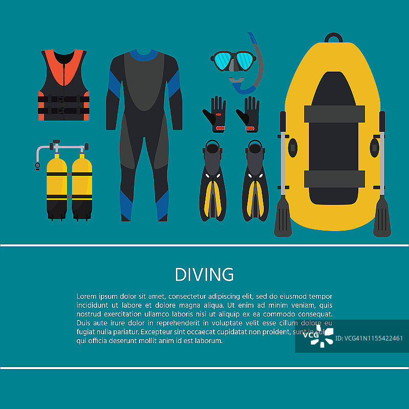 水肺潜水装备收藏。水下活动。图片素材