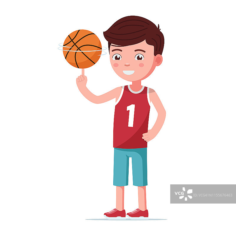 篮球男孩用手指旋转球图片素材