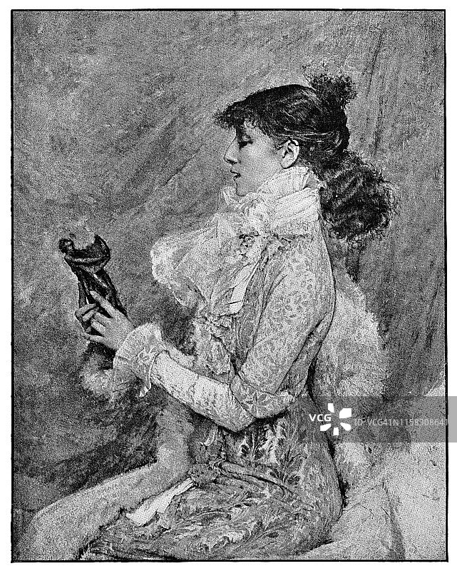 19世纪，朱尔斯·巴斯蒂安·里佩吉的莎拉·伯恩哈特画像图片素材