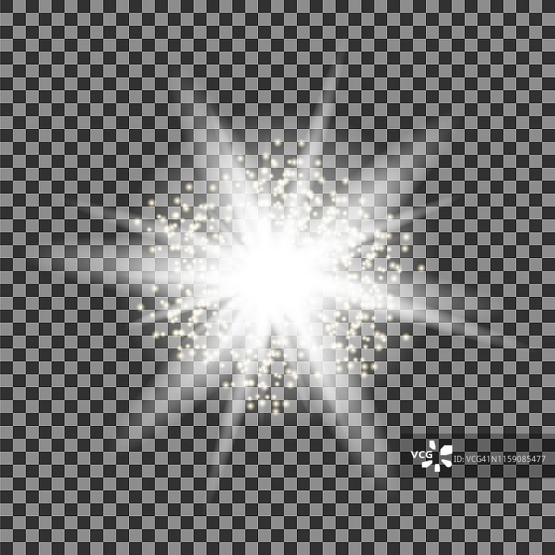 闪闪发光的星星，发光的光爆炸。星爆与闪光的格子背景。图片素材