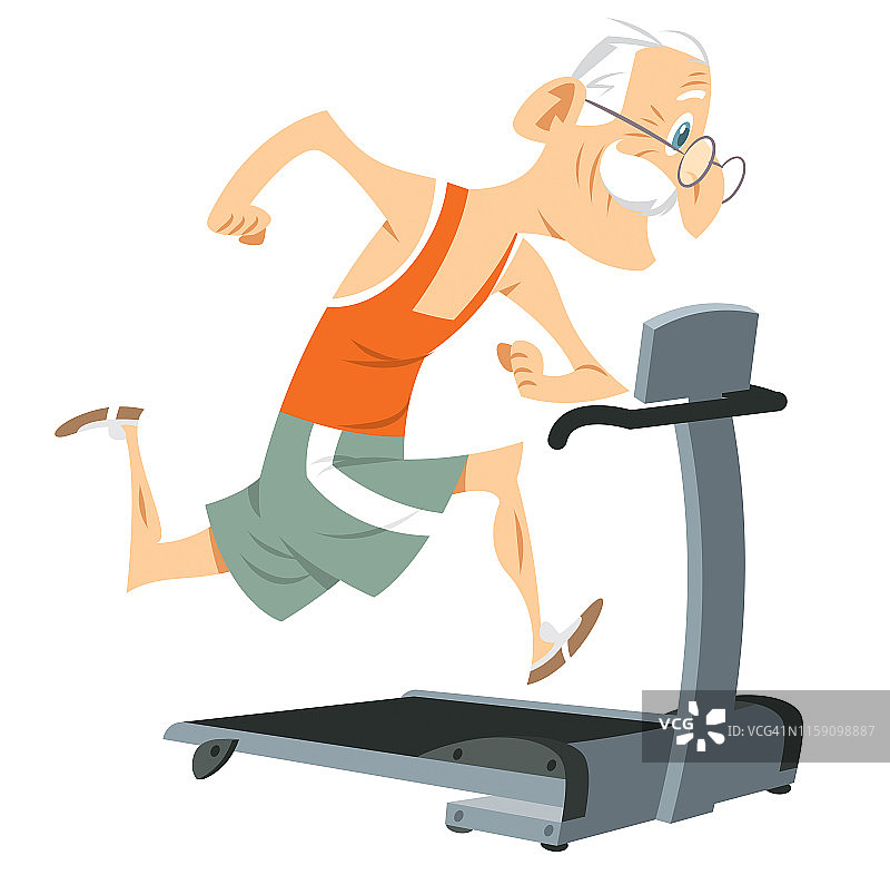 在跑步机上跑步的老人图片素材
