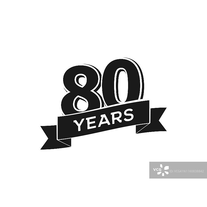 矢量80周年纪念图标孤立的黑色标志80周年纪念白色背景图片素材