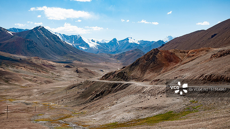 靠近Ak-Baital山口(4655米)的帕米尔山脉风景，沿帕米尔公路，帕米尔高原，塔吉克斯坦东部，中亚图片素材