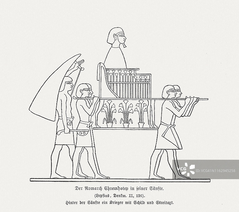 埃及高官Chnumhotep坐在轿子里，Beni Hassan出版于1879年图片素材