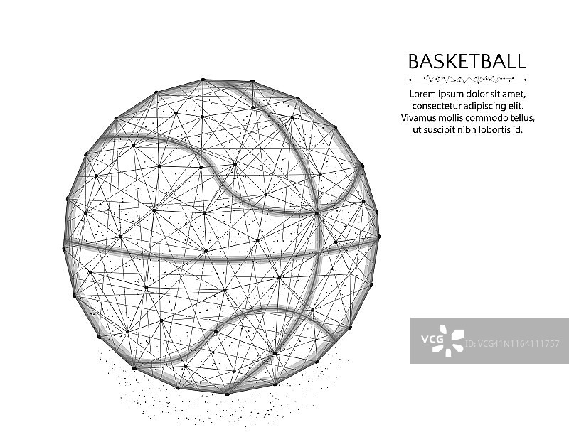 篮球低聚设计，体育游戏抽象图形，球线框矢量插图从点和线在白色背景图片素材