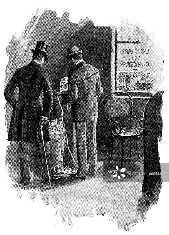 19世纪，美国纽约，人们在看银行的自动收报机图片素材