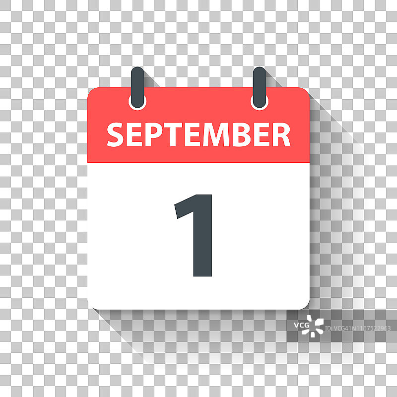 9月1日-平面设计风格的每日日历图标图片素材
