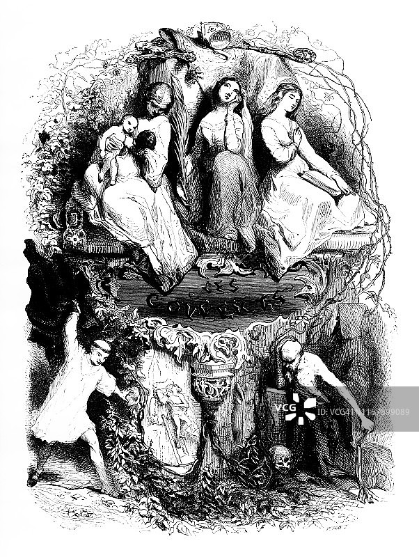 《古法国修道院雕刻插图》(1846年)图片素材