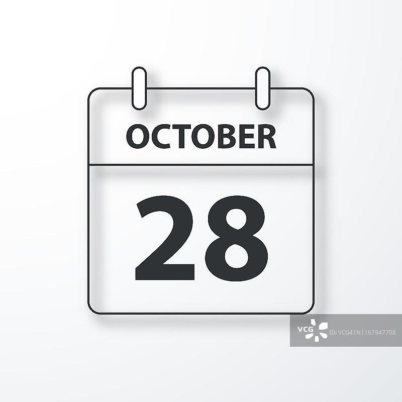 10月28日-每日日历-黑色轮廓与阴影在白色背景图片素材