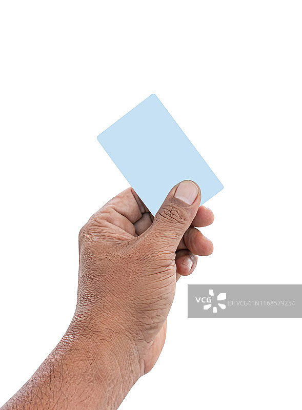 左手拿着蓝色的信用卡，白纸上有白色的背景图片素材
