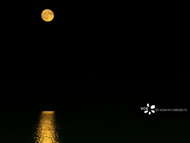 满月和黑夜里满月在水中的倒影图片素材