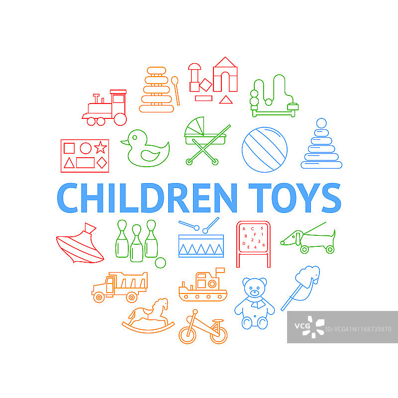 玩具标志细线圆形设计模板广告。向量图片素材